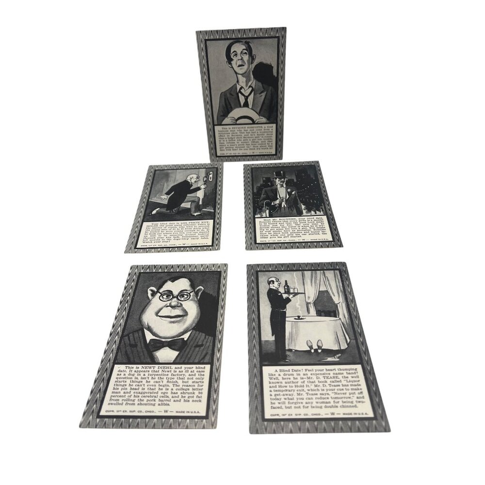 Set Of 5 Vintage 1941 Blind Date Arcade Cards Exhibit Supply Co. Chicago Humor